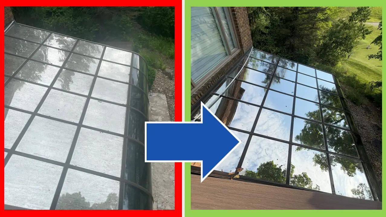 before and after changing filthy awning to spotless by helping hand cincy