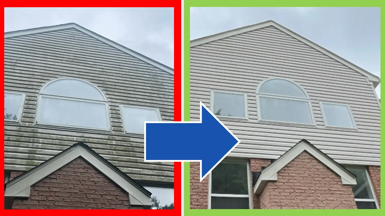 before and after of discolored vinyl siding cleaned to be new by helping hand cincy